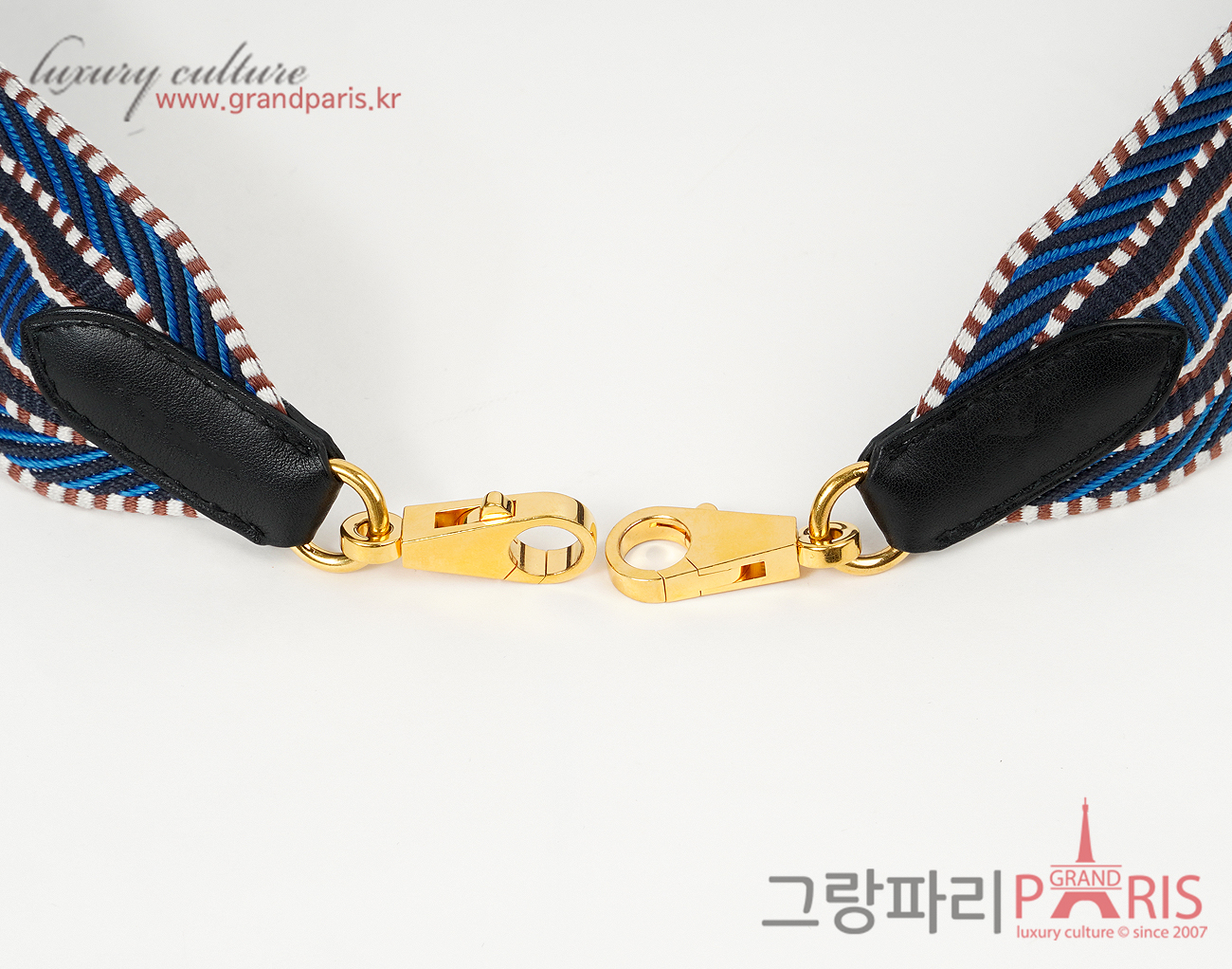 에르메스 상글 카발 50mm 백 스트랩 블루 젤리지 인디고 블랙 금장 85