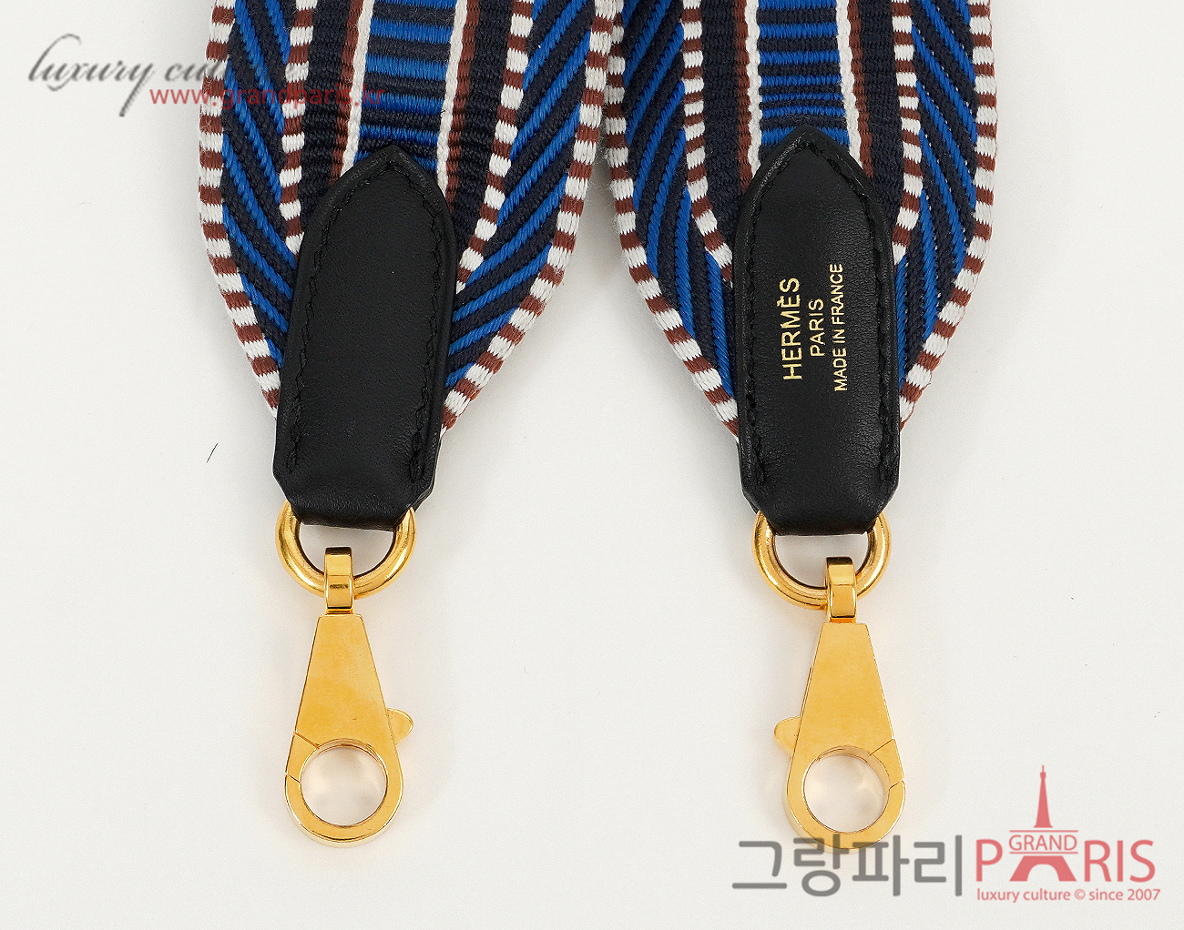 에르메스 상글 카발 50mm 백 스트랩 블루 젤리지 인디고 블랙 금장 85