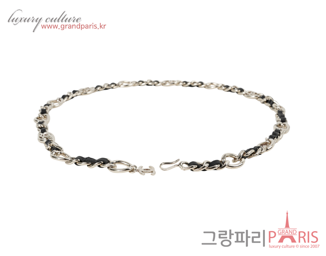 샤넬 레더 체인 벨트 블랙 은장