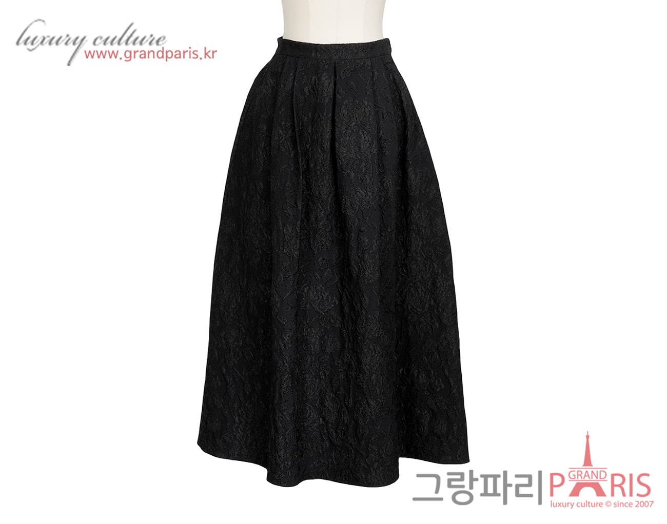 디올 클로케 플라워 모티브 플레어 미디 스커트 블랙 36