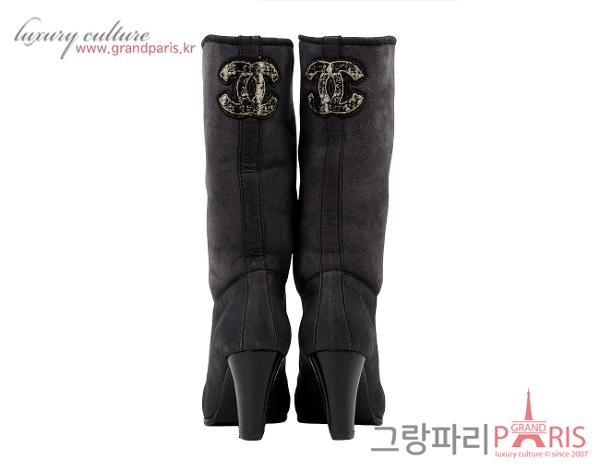 샤넬 스웨이드 시어링 롱 부츠 네이비 그레이 36 1/2C