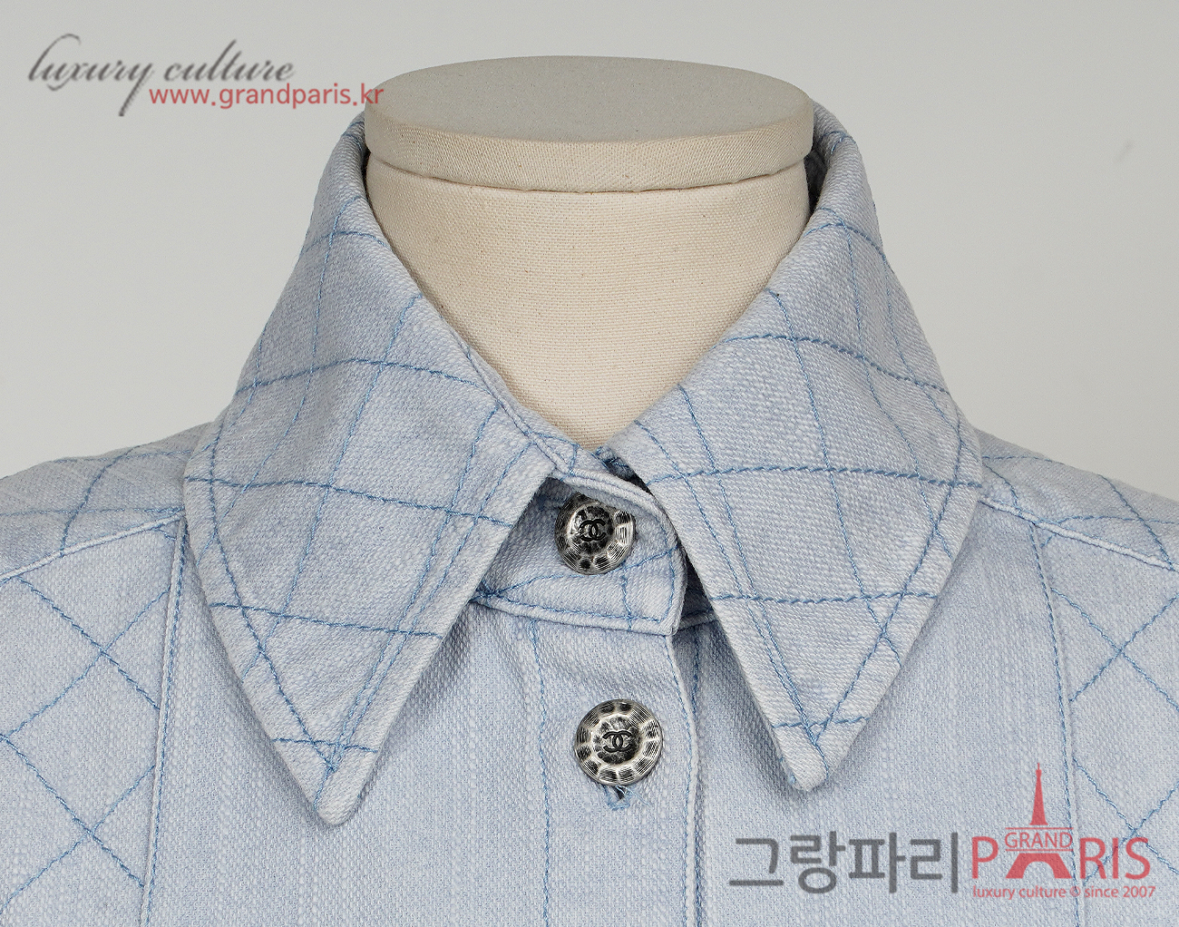 샤넬 퀼티드 데님 재킷 라이트 블루 36