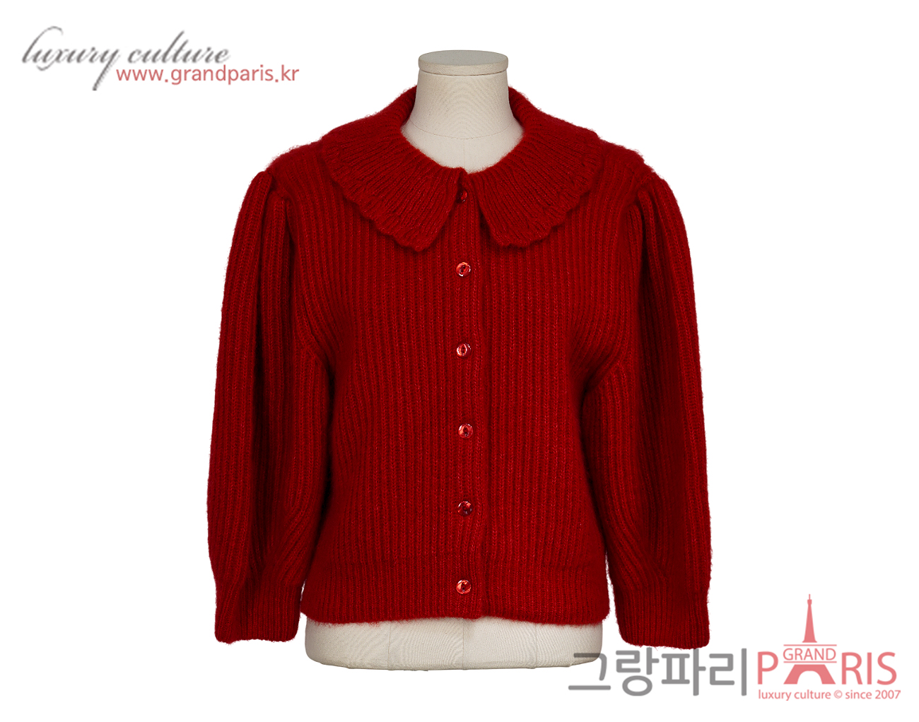 셀린느 모헤어 프릴 카라 가디건 레드 L