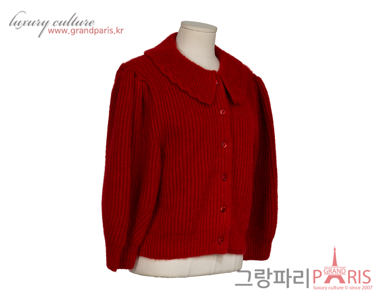 셀린느 모헤어 프릴 카라 가디건 레드 L
