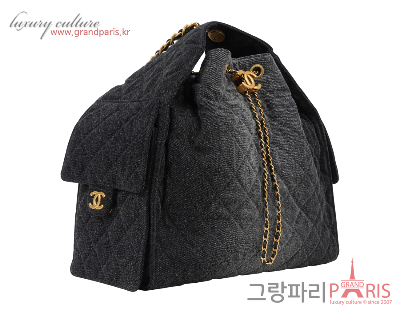 샤넬 25백 미듐 워시드 데님 블랙 금장