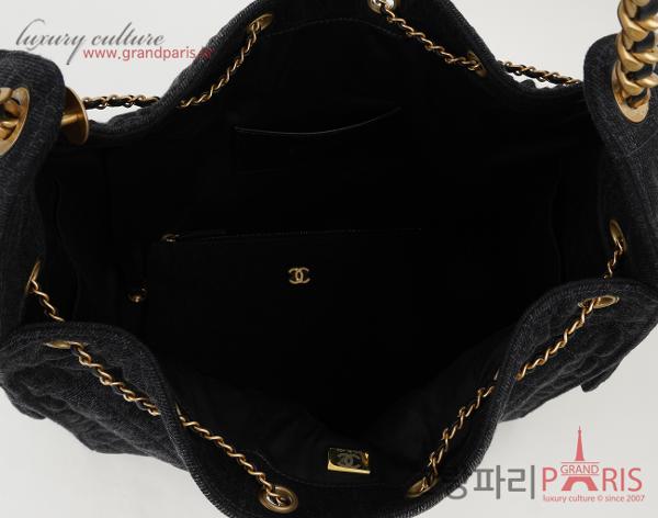 샤넬 25백 미듐 워시드 데님 블랙 금장