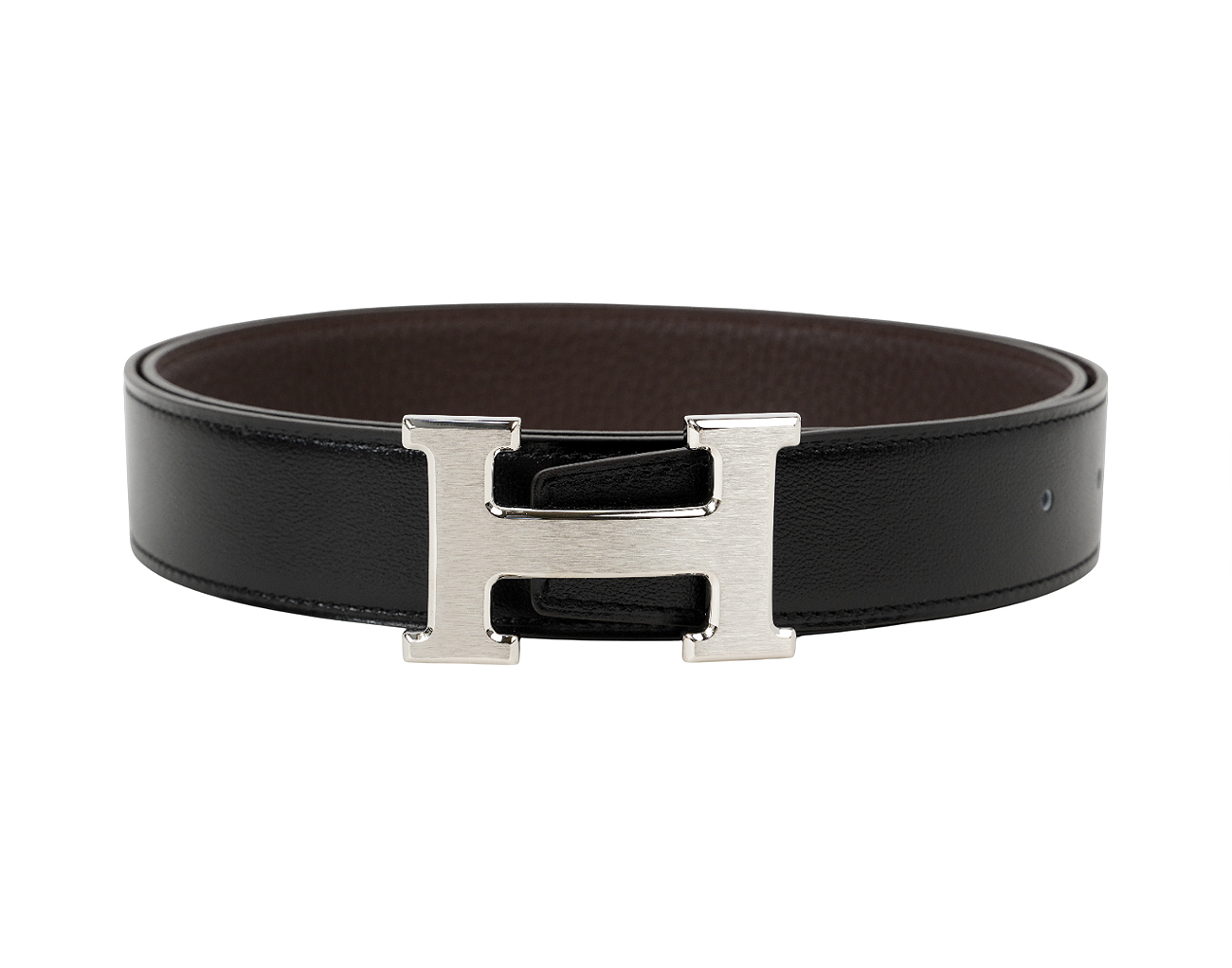 에르메스 H 벨트 리버시블 레더 스트랩 32mm 블랙 쇼콜라 매트 은장 95