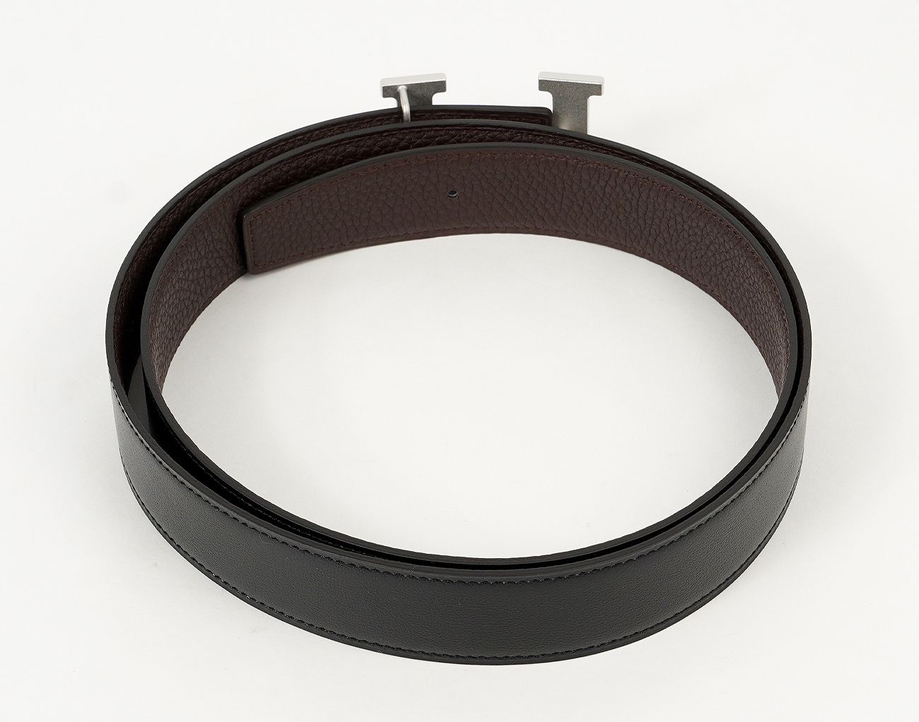 에르메스 H 벨트 리버시블 레더 스트랩 32mm 블랙 쇼콜라 매트 은장 95