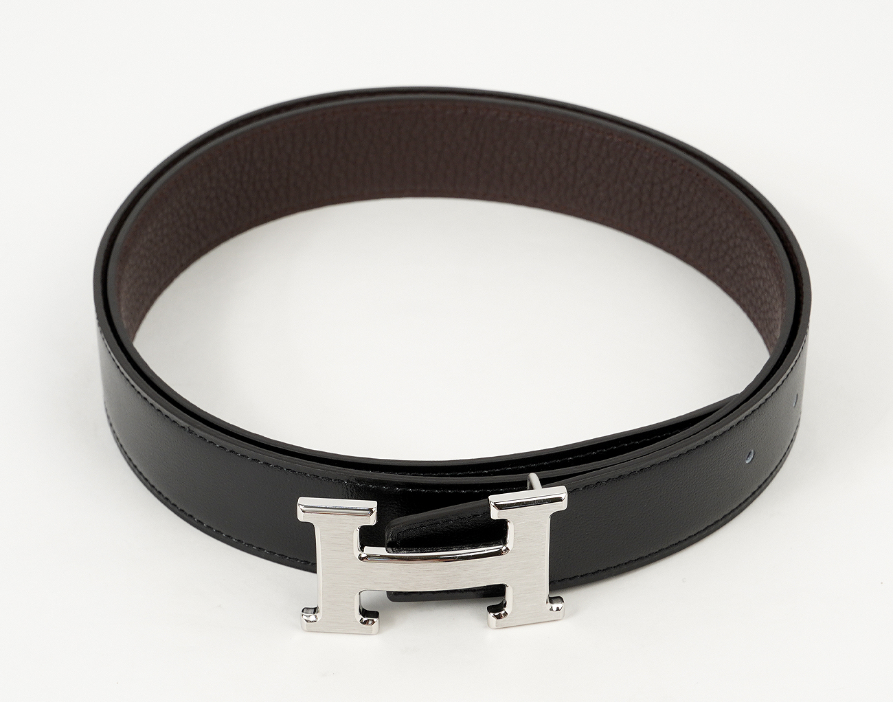 에르메스 H 벨트 리버시블 레더 스트랩 32mm 블랙 쇼콜라 매트 은장 95