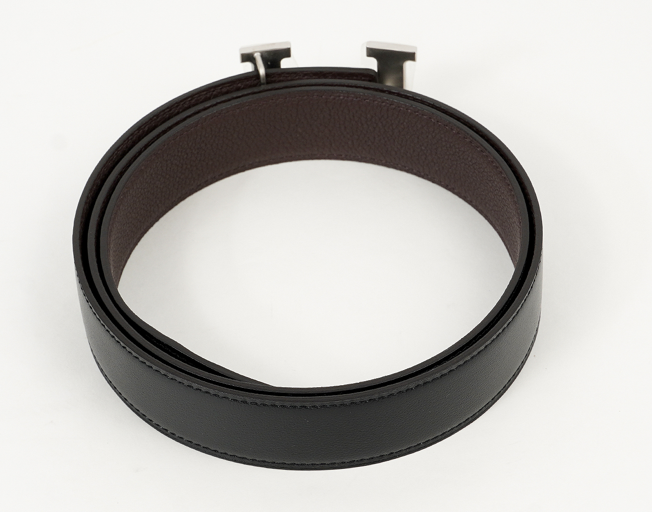 에르메스 H 벨트 리버시블 레더 스트랩 32mm 블랙 쇼콜라 매트 은장 95