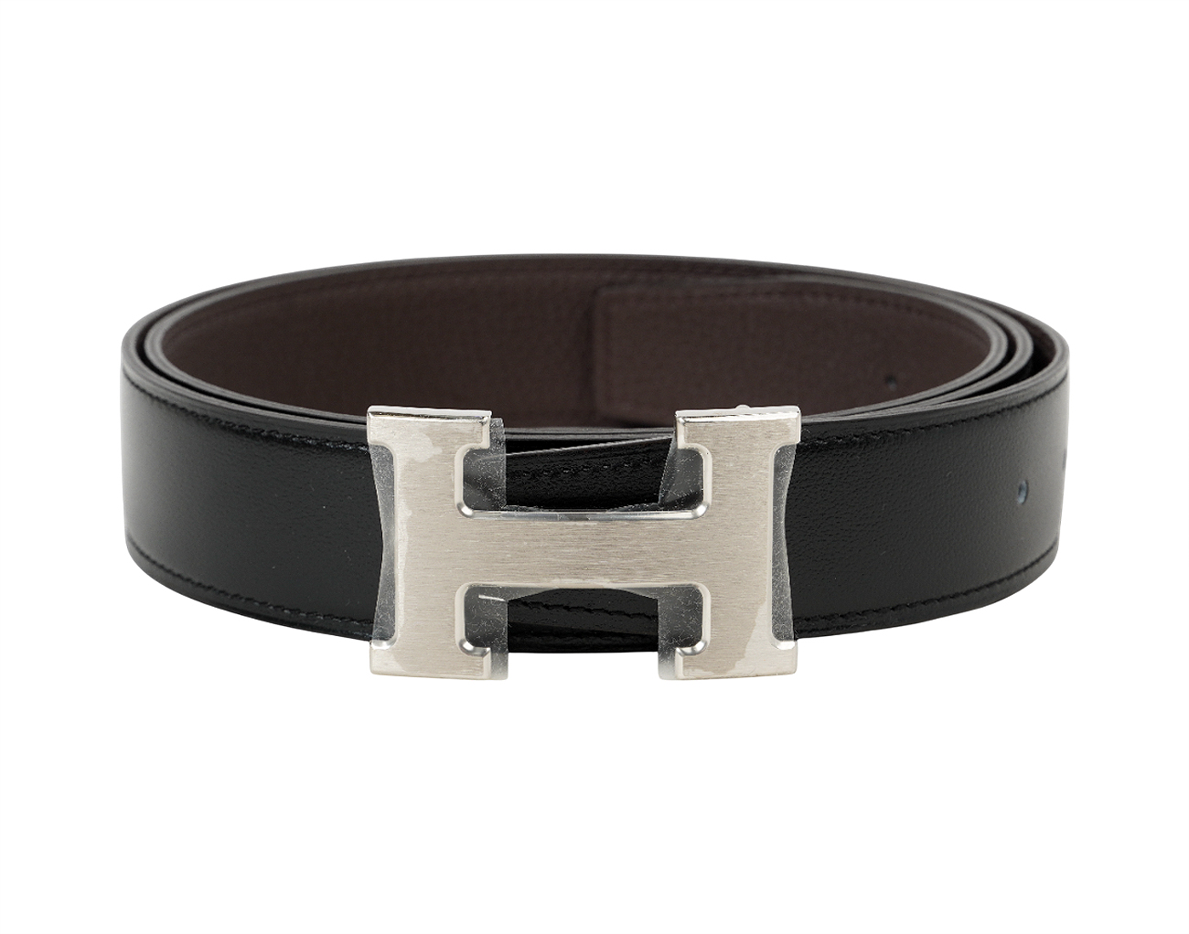 에르메스 H 벨트 리버시블 레더 스트랩 32mm 블랙 쇼콜라 매트 은장 95