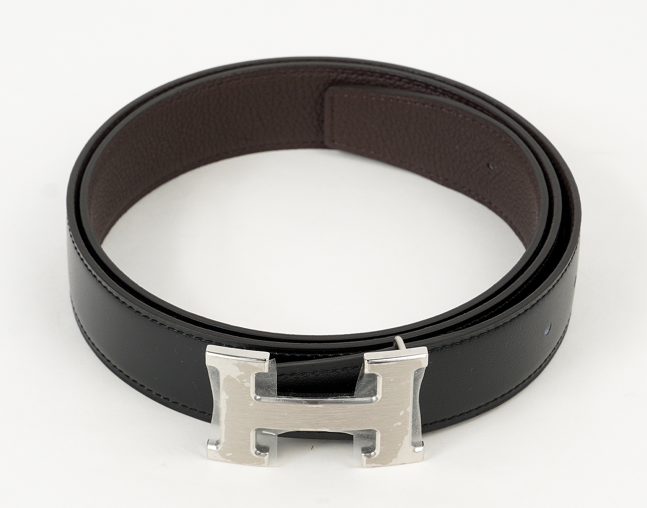 에르메스 H 벨트 리버시블 레더 스트랩 32mm 블랙 쇼콜라 매트 은장 95
