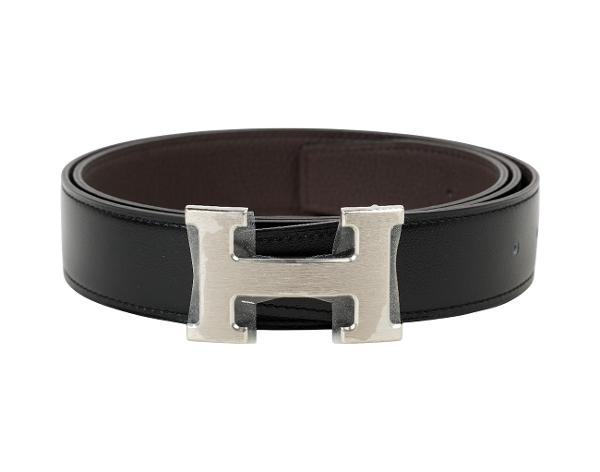 에르메스 H 벨트 리버시블 레더 스트랩 32mm 블랙 쇼콜라 매트 은장 95