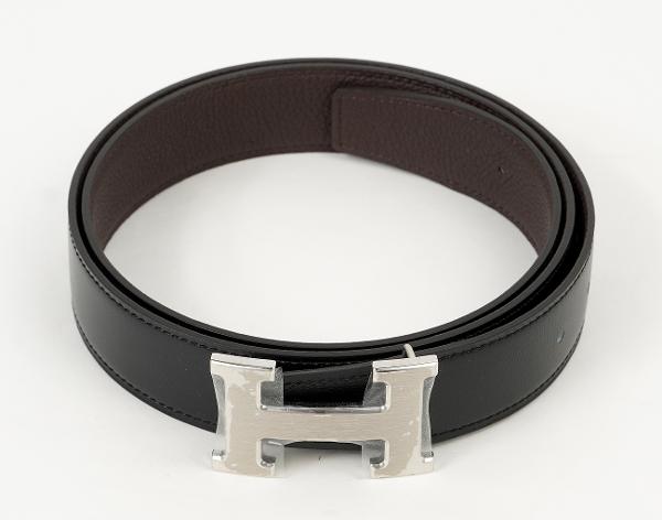 에르메스 H 벨트 리버시블 레더 스트랩 32mm 블랙 쇼콜라 매트 은장 95