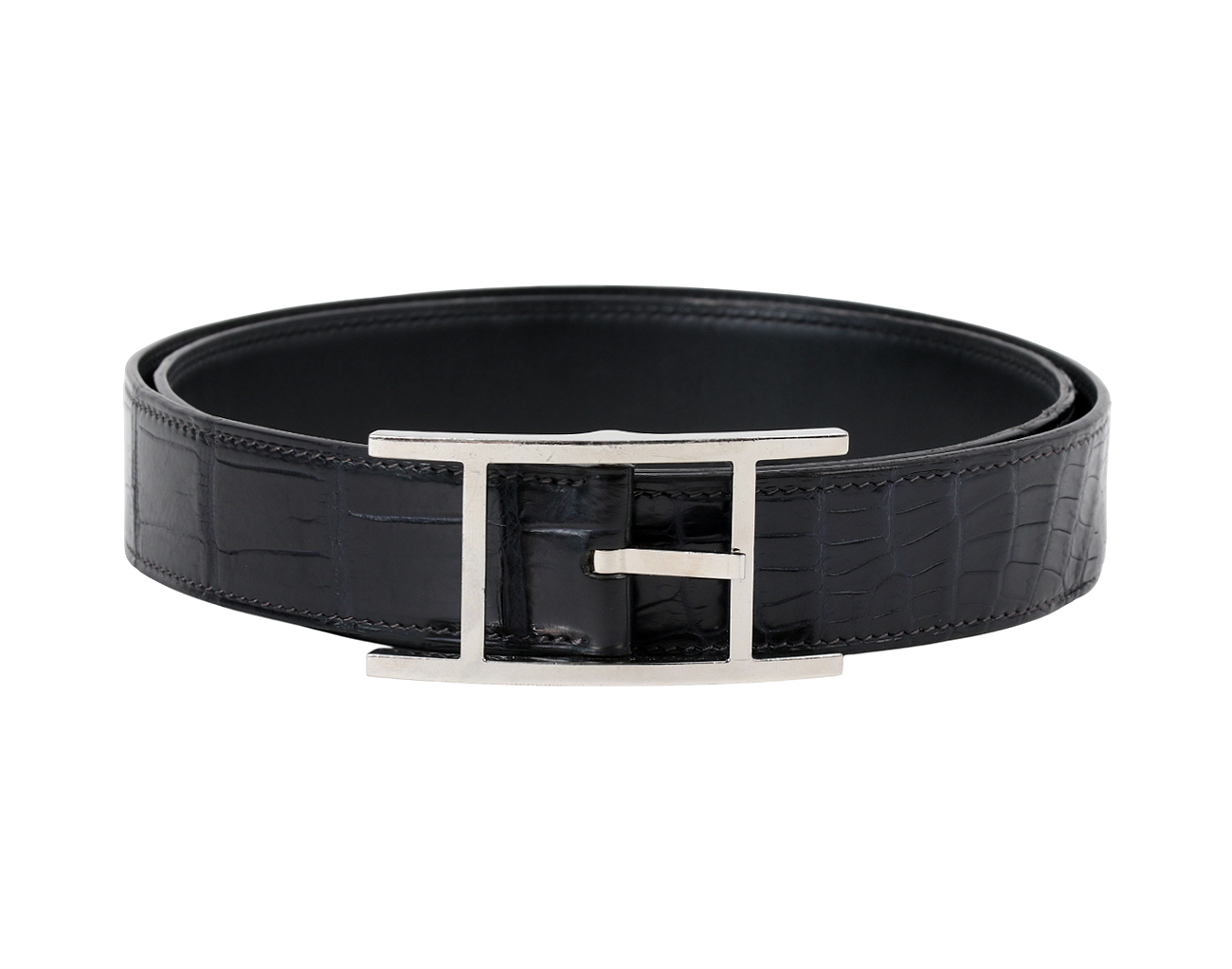 에르메스 쿠엔틴 터치 벨트 32mm 매트 엘리게이터 블랙 은장 95