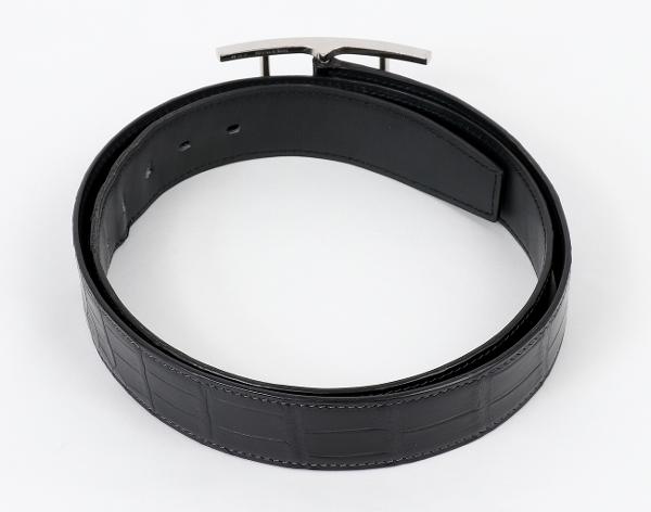 에르메스 쿠엔틴 터치 벨트 32mm 매트 엘리게이터 블랙 은장 95