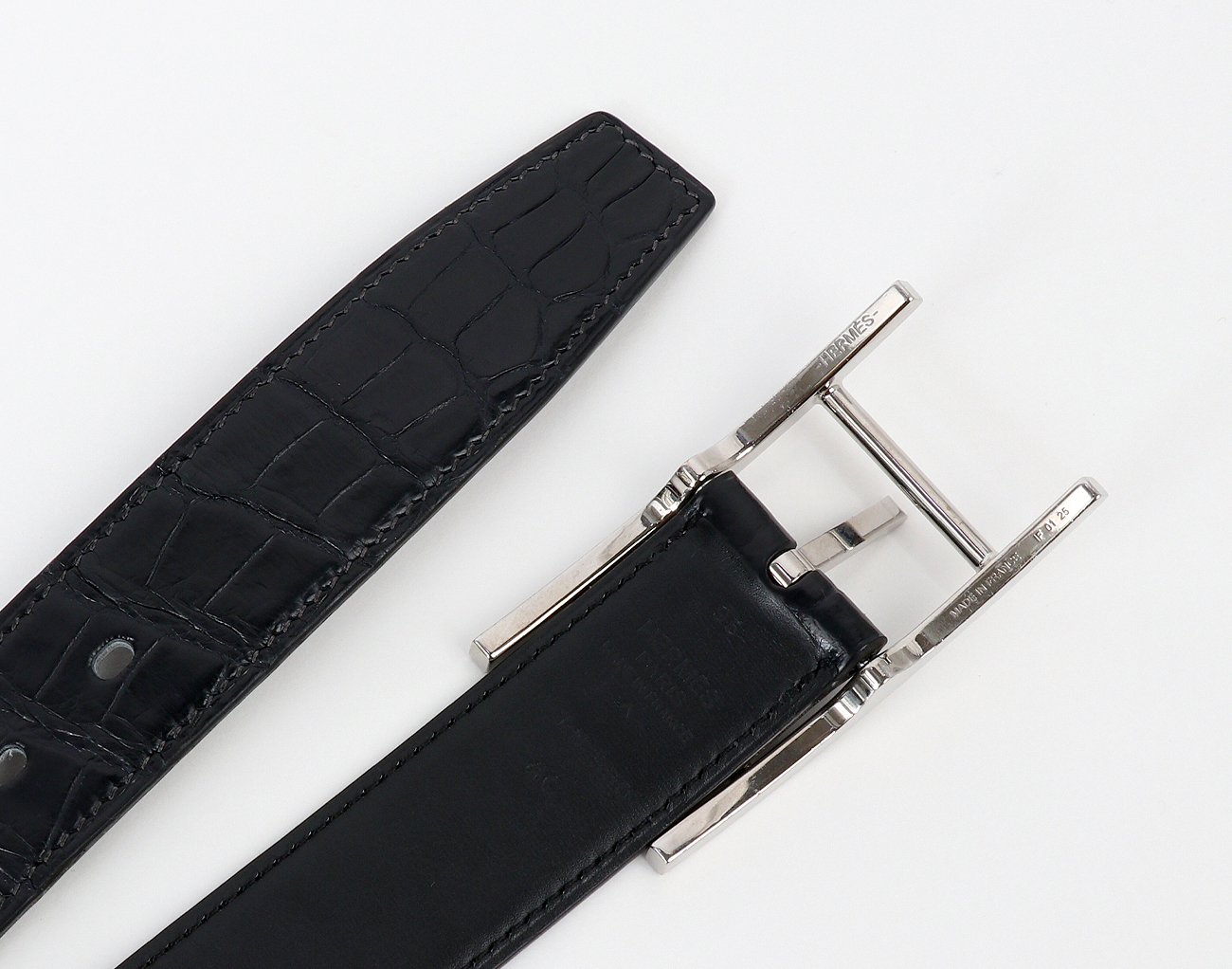에르메스 쿠엔틴 터치 벨트 32mm 매트 엘리게이터 블랙 은장 95