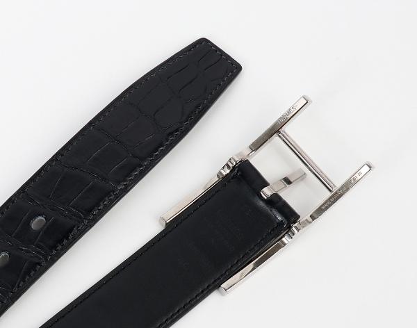 에르메스 쿠엔틴 터치 벨트 32mm 매트 엘리게이터 블랙 은장 95