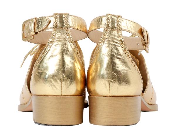 샤넬 CC 브로그 레이스업 앵클 스트랩 샌들 골드 블랙 38 1/2