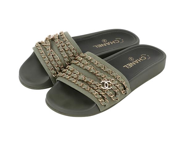 샤넬 CC 체인 뮬 카키 38