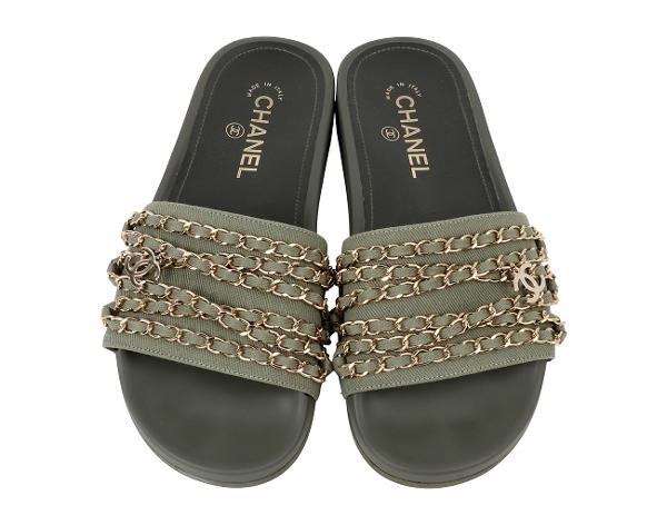 샤넬 CC 체인 뮬 카키 38