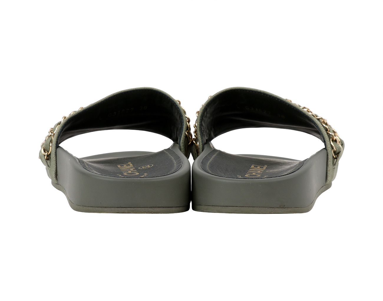 샤넬 CC 체인 뮬 카키 38