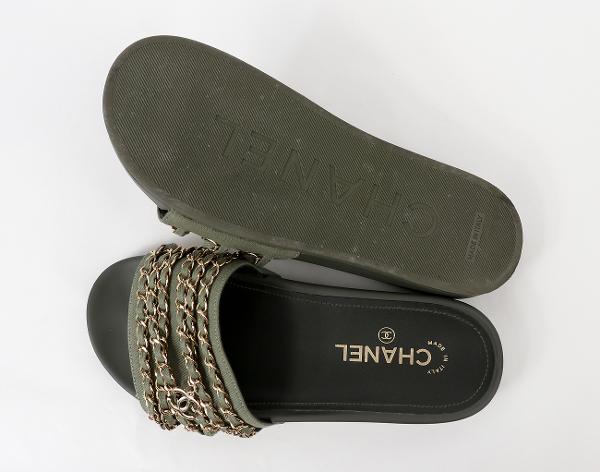 샤넬 CC 체인 뮬 카키 38