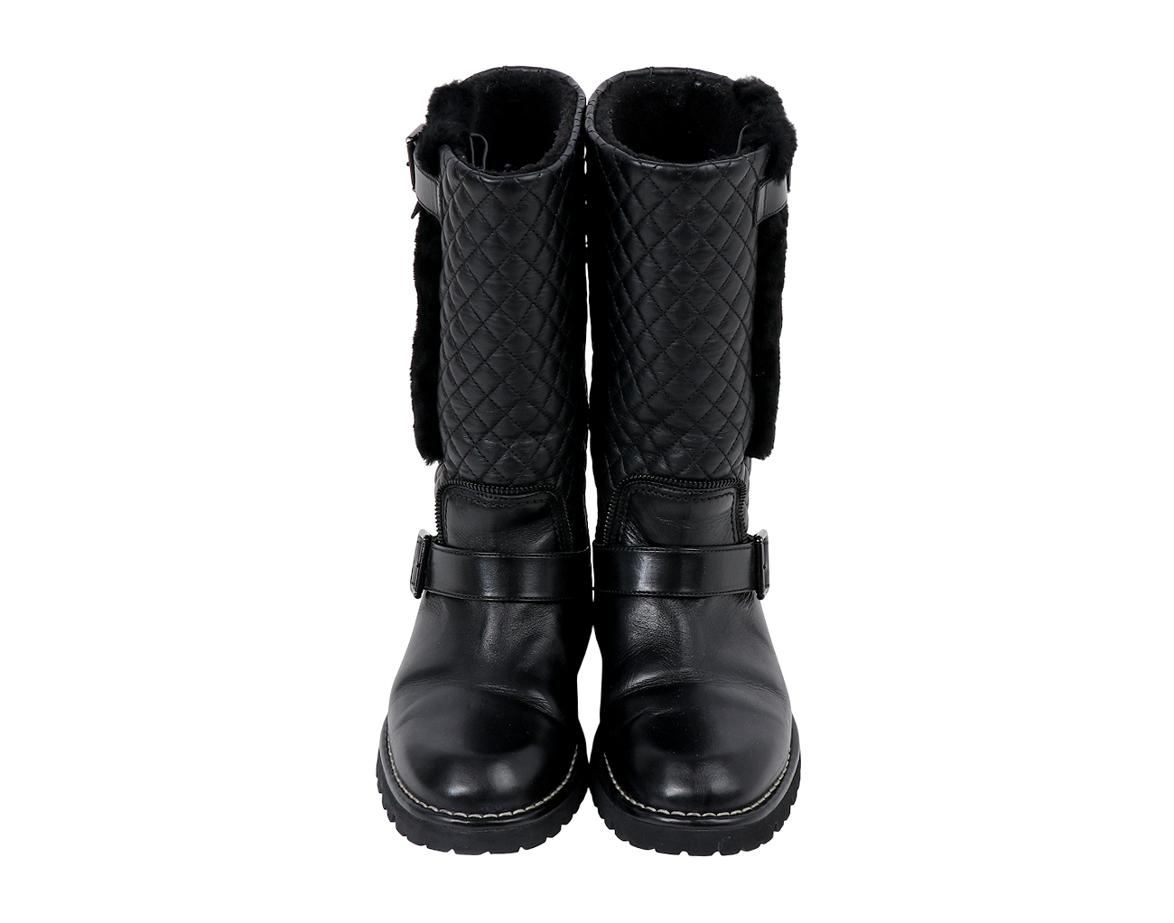 샤넬 시어링 퀼팅 하이 부츠 블랙 38 1/2