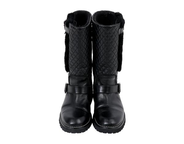 샤넬 시어링 퀼팅 하이 부츠 블랙 38 1/2