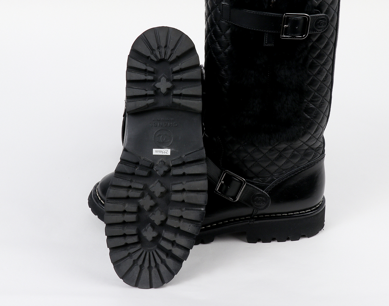 샤넬 시어링 퀼팅 하이 부츠 블랙 38 1/2