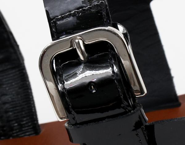 샤넬 페이턴트 우드 샌들 블랙 38