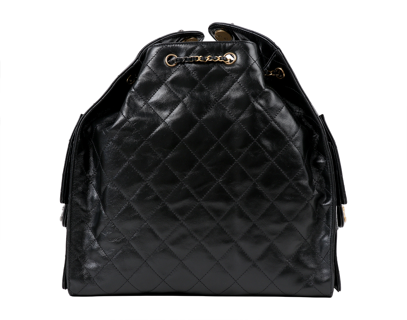 샤넬 25백 미듐 블랙 골드 루테늄 샤이니 크럼플드 카프스킨