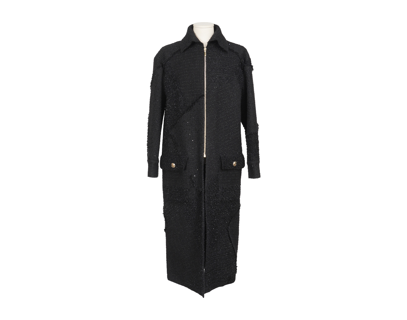 샤넬 트위드 롱코트 블랙 34