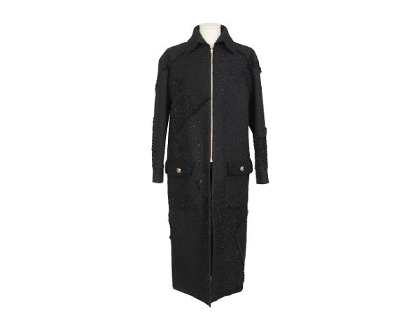 샤넬 트위드 롱코트 블랙 34