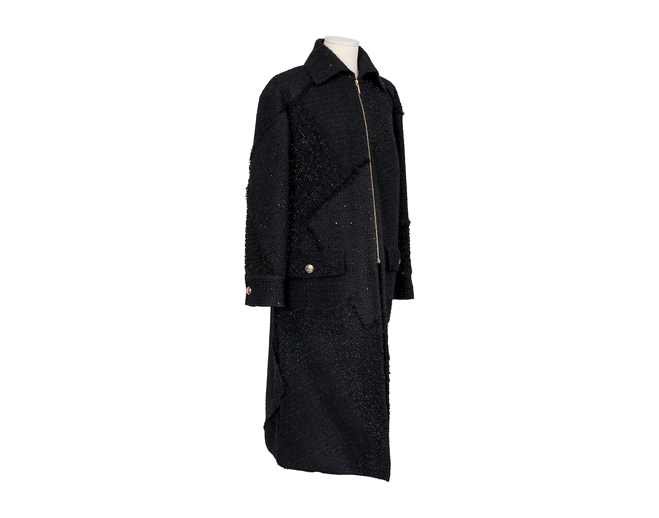 샤넬 트위드 롱코트 블랙 34