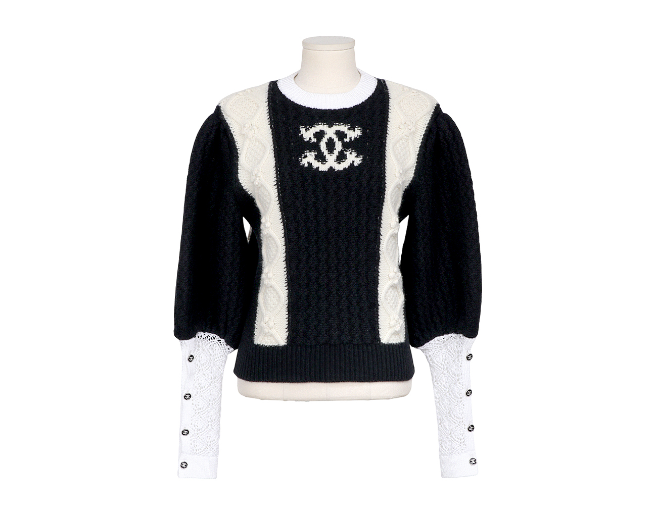 샤넬 CC 벌룬 풀오버 스웨터 블랙 에크루 34