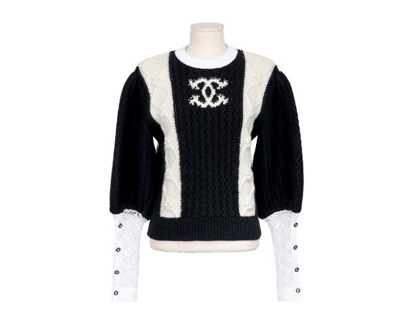 샤넬 CC 벌룬 풀오버 스웨터 블랙 에크루 34