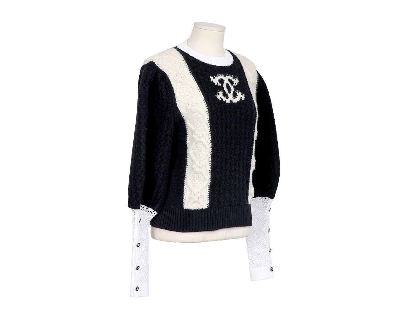 샤넬 CC 벌룬 풀오버 스웨터 블랙 에크루 34