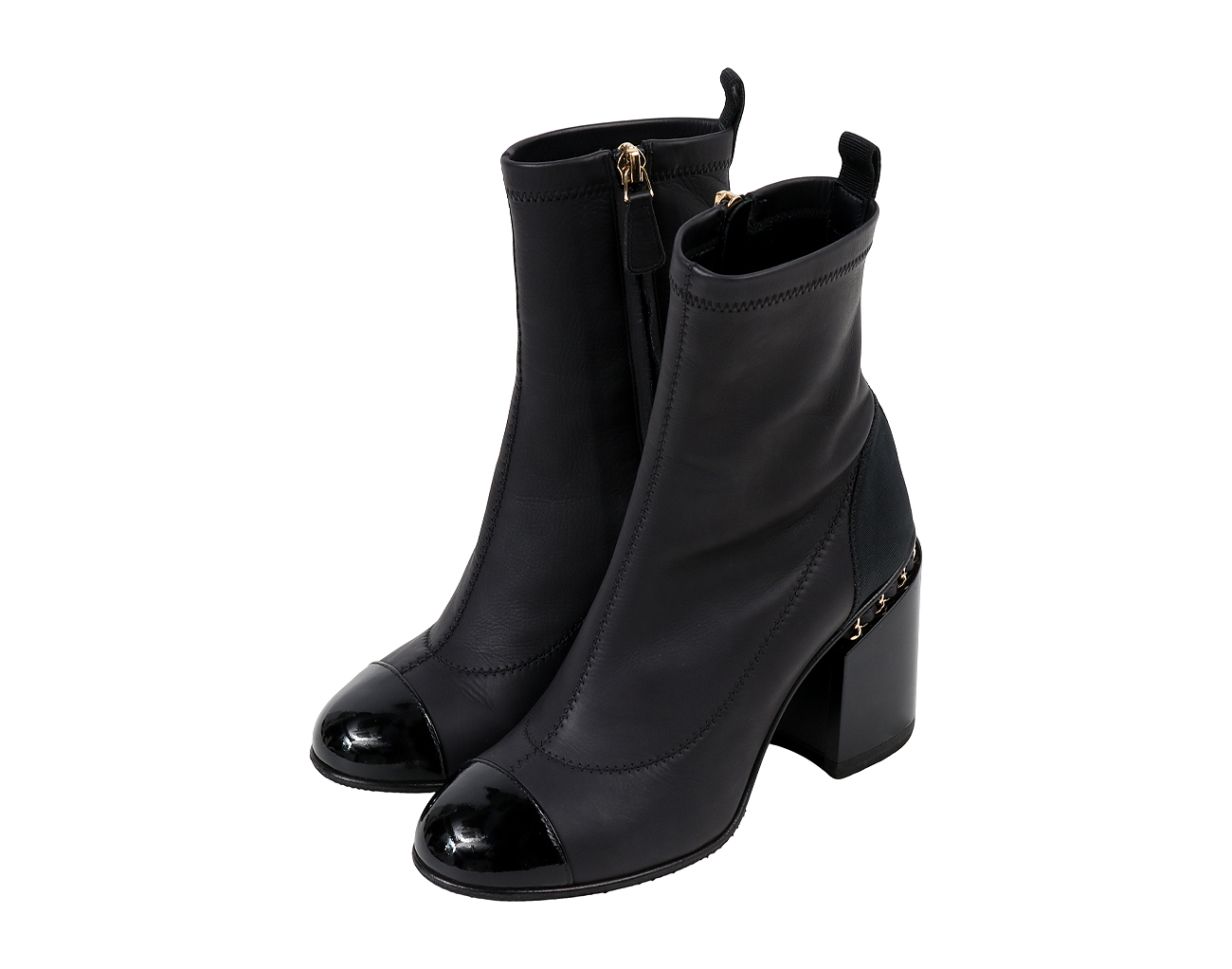 샤넬 캡 토 체인 트리밍 앵클 부츠 블랙 36 1/2C