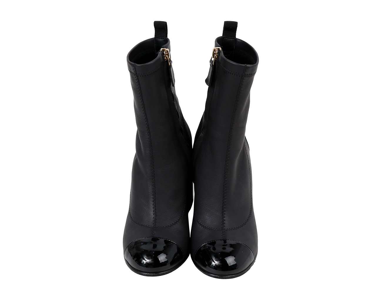 샤넬 캡 토 체인 트리밍 앵클 부츠 블랙 36 1/2C