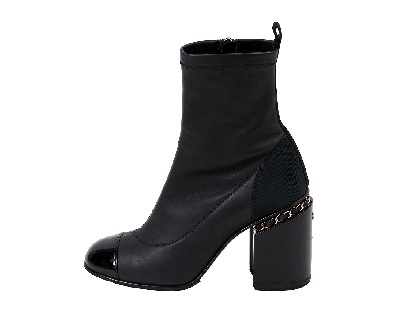 샤넬 캡 토 체인 트리밍 앵클 부츠 블랙 36 1/2C