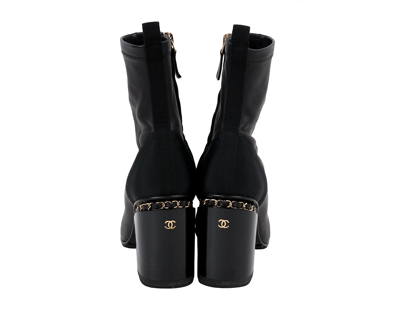 샤넬 캡 토 체인 트리밍 앵클 부츠 블랙 36 1/2C