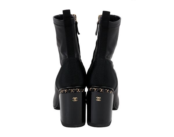 샤넬 캡 토 체인 트리밍 앵클 부츠 블랙 36 1/2C