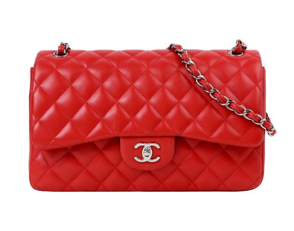 샤넬 클래식 라지 레드 은장 램스킨