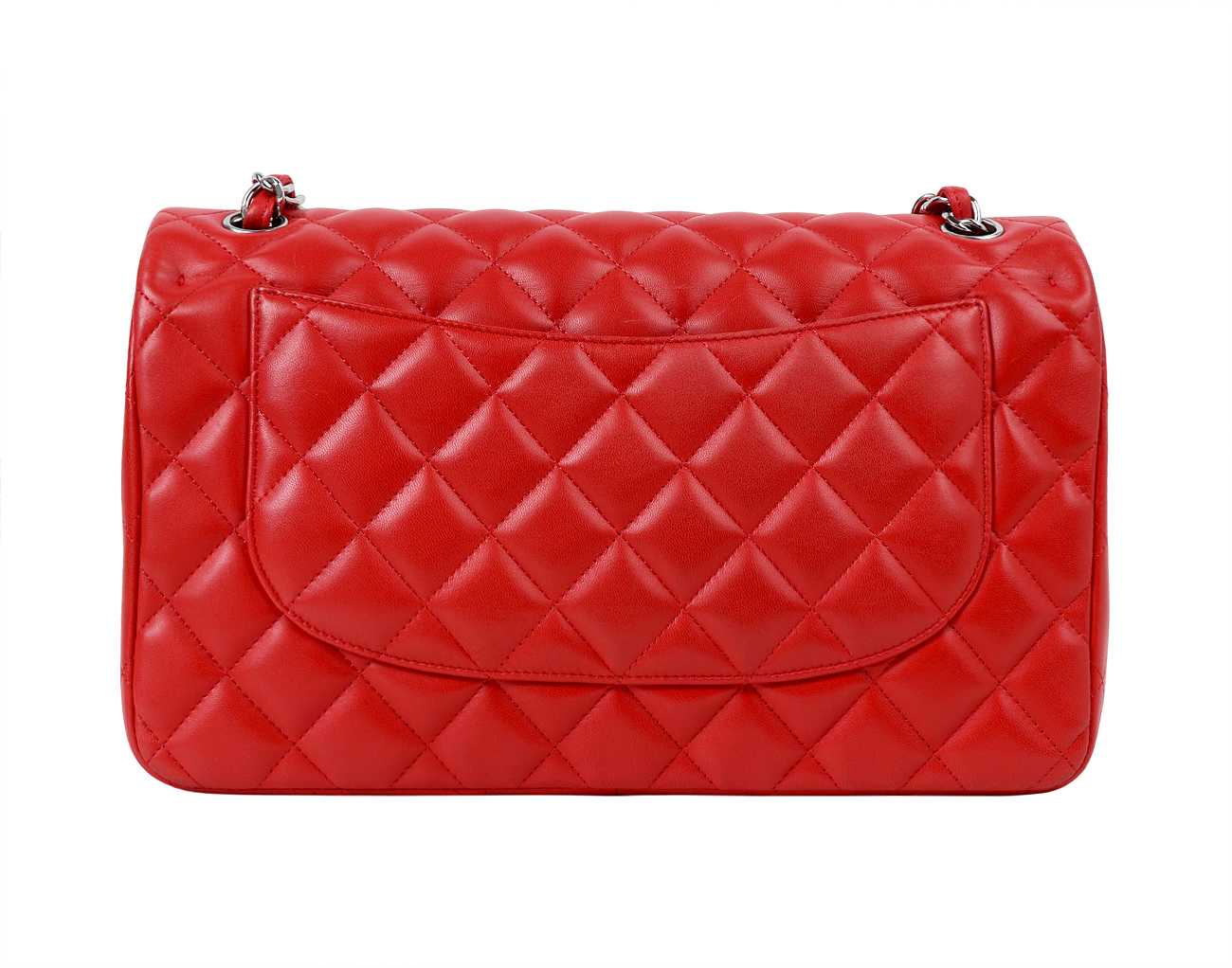 샤넬 클래식 라지 레드 은장 램스킨