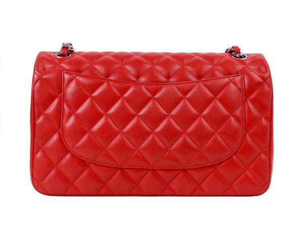 샤넬 클래식 라지 레드 은장 램스킨