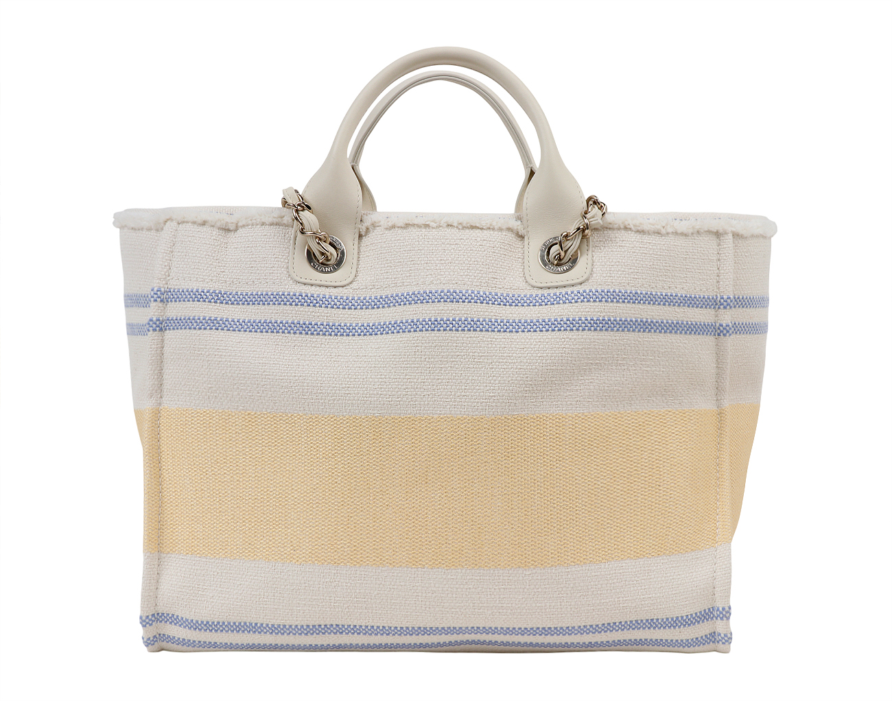 샤넬 도빌 쇼핑백 미듐 에크루 블루 옐로우 금장