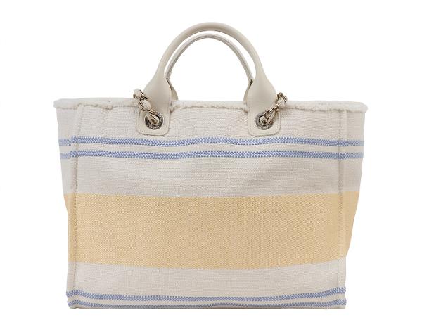 샤넬 도빌 쇼핑백 미듐 에크루 블루 옐로우 금장