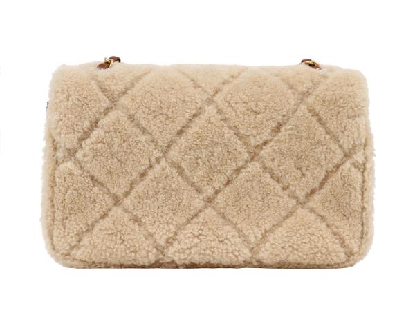 샤넬 시어링 플랩백 베이지 브라운 금장