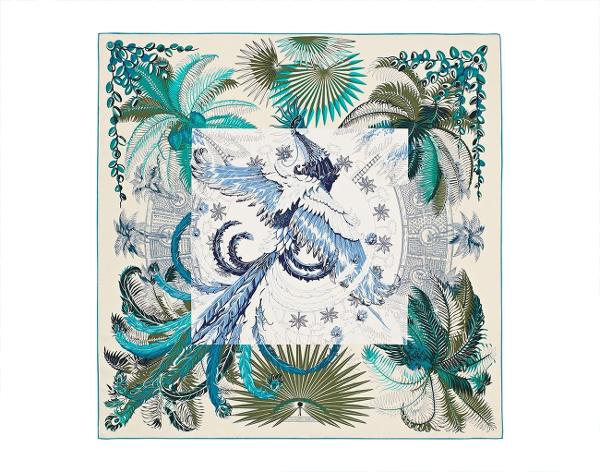 에르메스 까레 스카프 90 미티크 피닉스 콜로리아주 아이보리 터콰이즈 카키